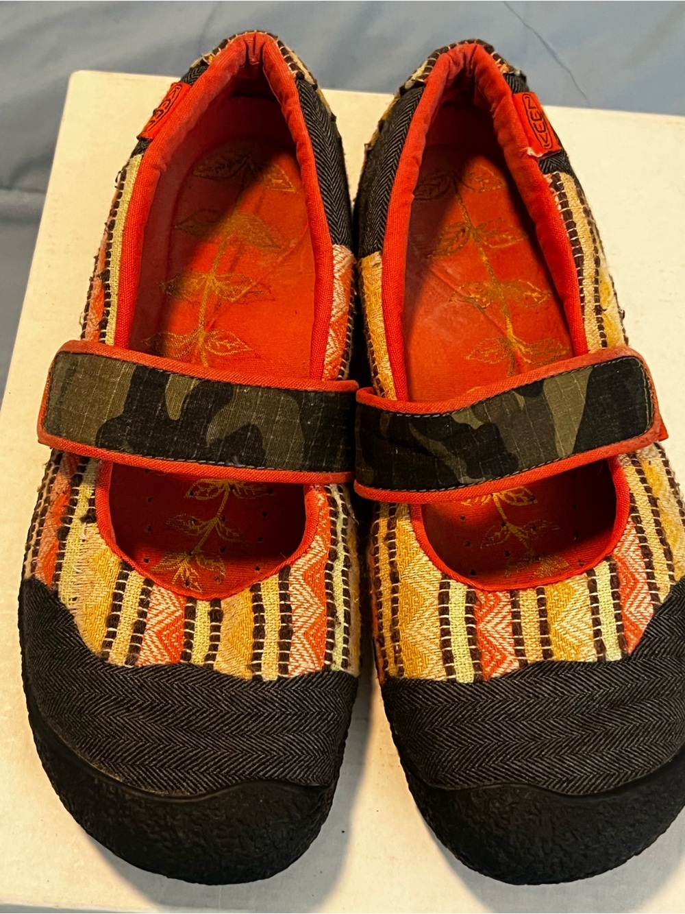 Keen Multicolor Woven Mary Jane Flats with Orange Trim - Picture 2 of 8